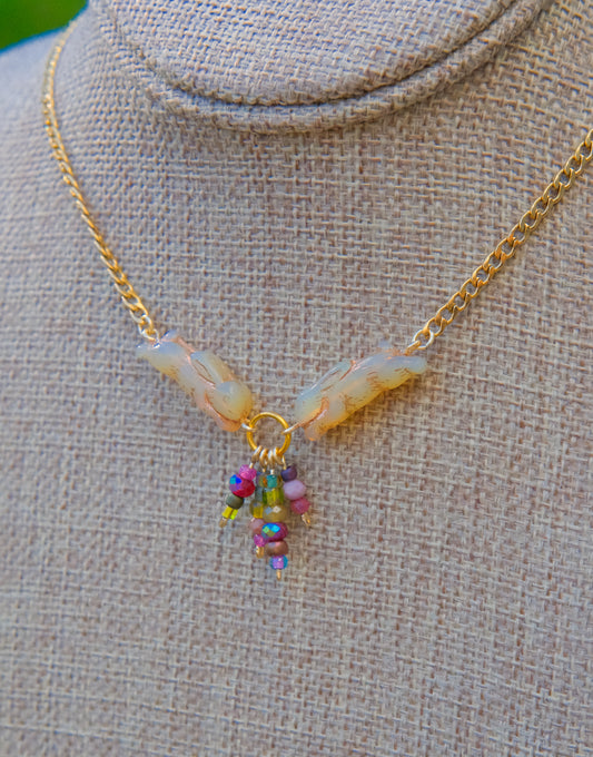Meadow Hare Beaded Necklace (Beige Bunny, Gold Tone 2)