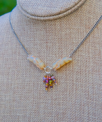 Meadow Hare Beaded Necklace (Beige Bunny, Silver Tone)