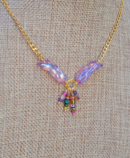 Meadow Hare Beaded Necklace (Pink Bunny, Gold Tone 2)