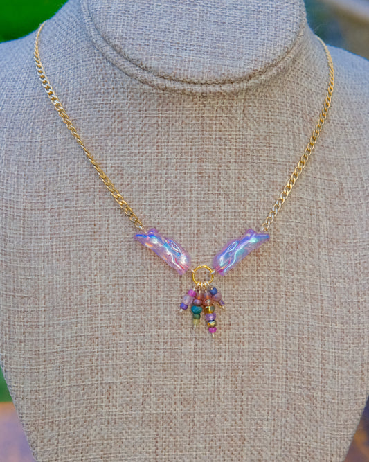 Meadow Hare Beaded Necklace (Pink Bunny, Gold Tone 2)