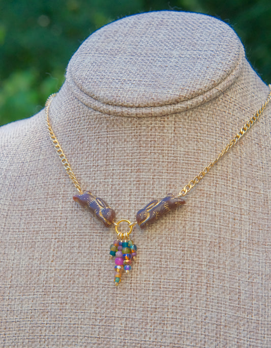 Meadow Hare Beaded Necklace (Black Bunny; Gold Tone 1)