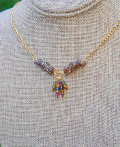 Meadow Hare Beaded Necklace (Black Bunny, Gold Tone 2)