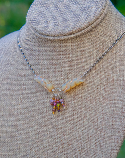 Meadow Hare Beaded Necklace (Beige Bunny, Silver Tone)