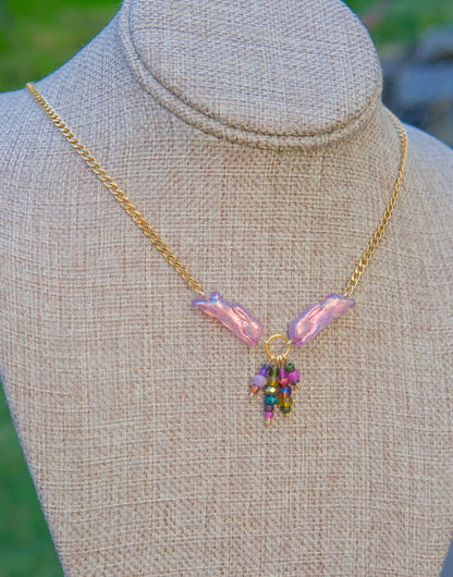 Meadow Hare Beaded Necklace (Pink Bunny, Gold Tone 1)