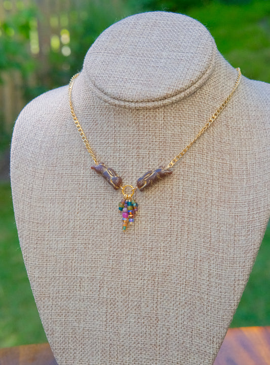 Meadow Hare Beaded Necklace (Black Bunny; Gold Tone 1)