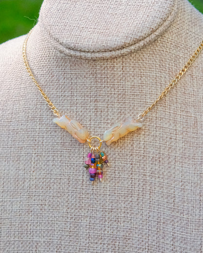 Meadow Hare Beaded Necklace (Beige Bunny, Gold Tone 1)