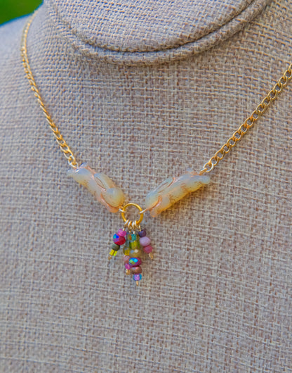 Meadow Hare Beaded Necklace (Beige Bunny, Gold Tone 2)