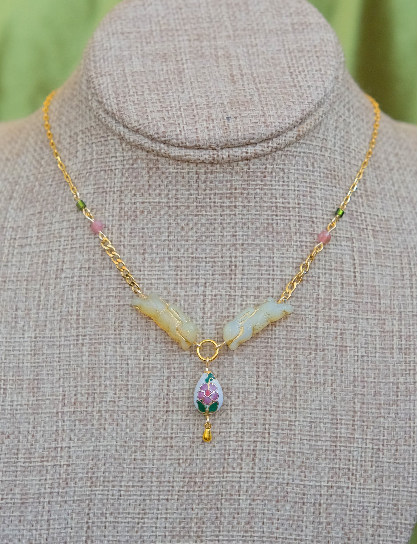 Meadow Hare Cloisonne Necklace (White Cloisonne)