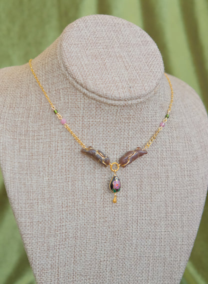 Meadow Hare Cloisonne Necklace (Black Cloisonne)