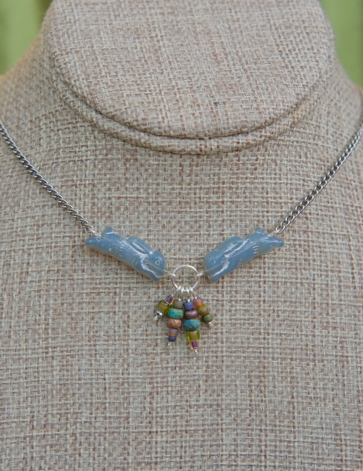 Meadow Hare Beaded Necklace (Grey Bunny/Silver)