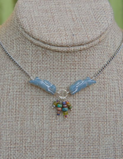 Meadow Hare Beaded Necklace (Grey Bunny/Silver)