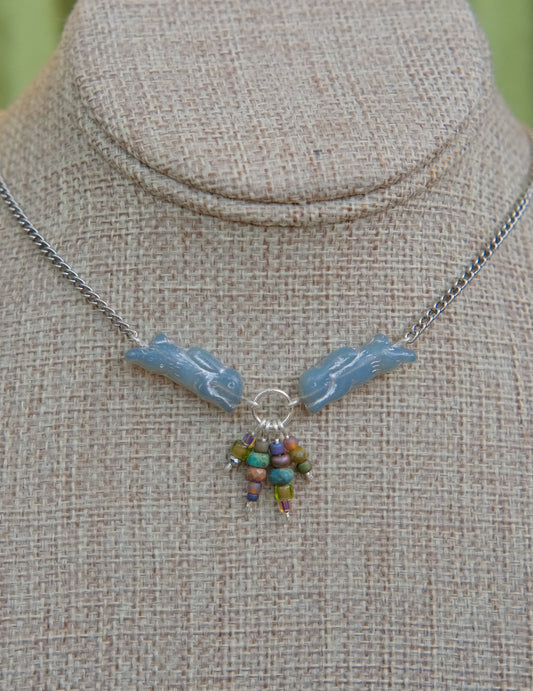 Meadow Hare Beaded Necklace (Grey Bunny/Silver)