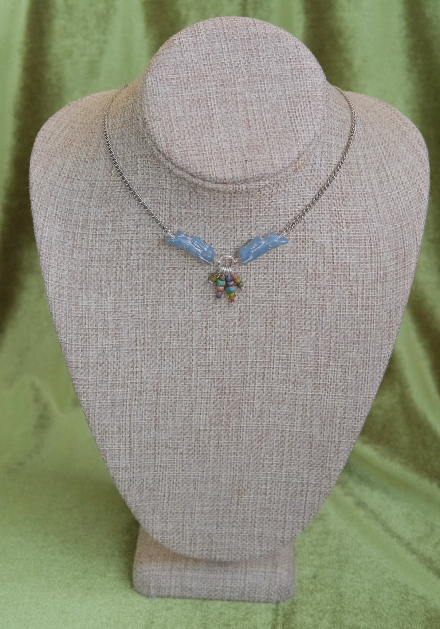 Meadow Hare Beaded Necklace (Grey Bunny/Silver)
