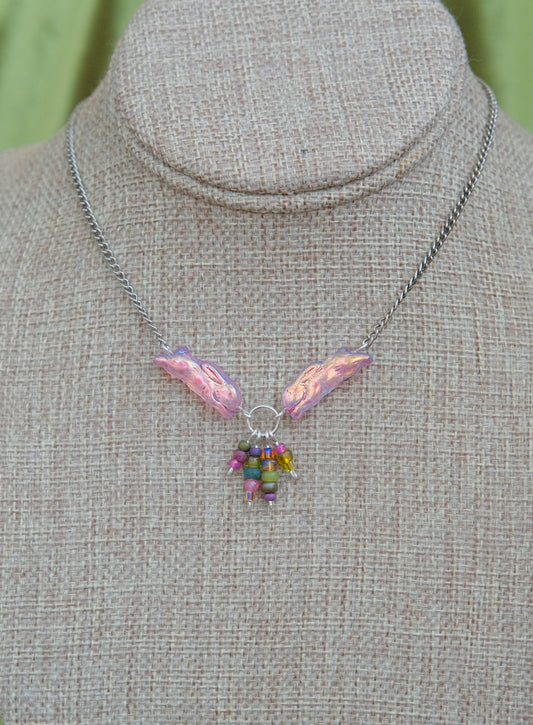 Meadow Hare Beaded Necklace (Pink Bunny/Silver)