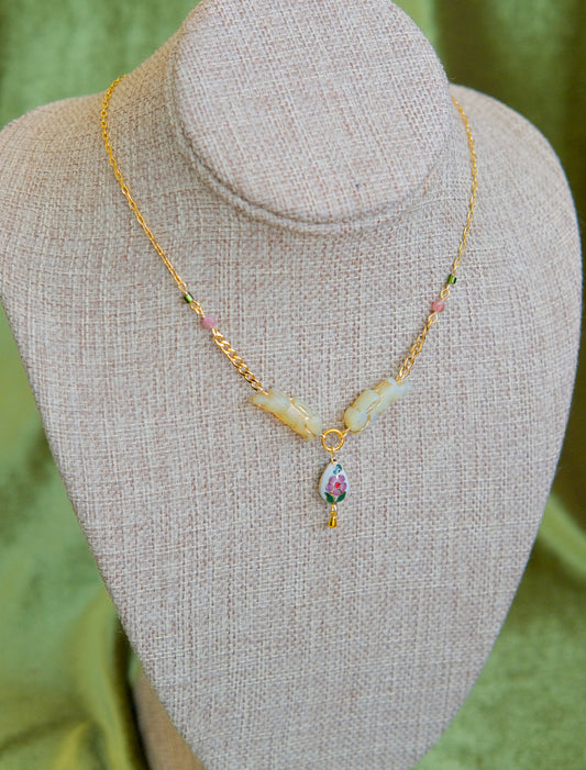 Meadow Hare Cloisonne Necklace (White Cloisonne)