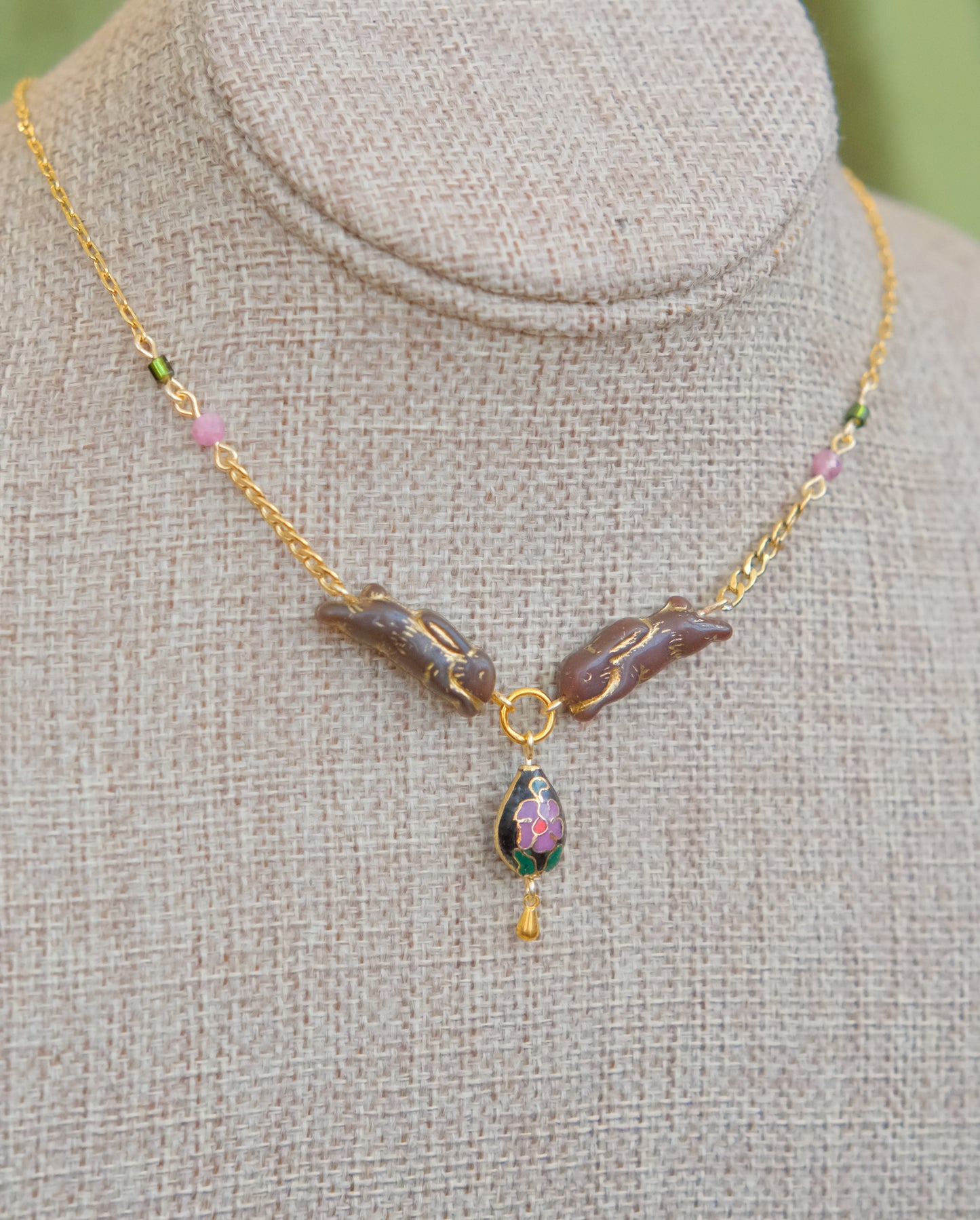 Meadow Hare Cloisonne Necklace (Black Cloisonne)