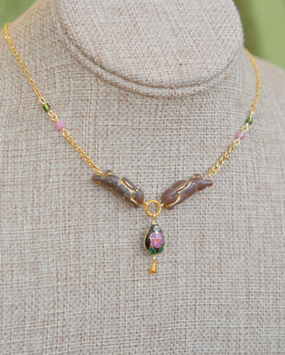 Meadow Hare Cloisonne Necklace (Black Cloisonne)