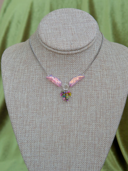Meadow Hare Beaded Necklace (Pink Bunny/Silver)