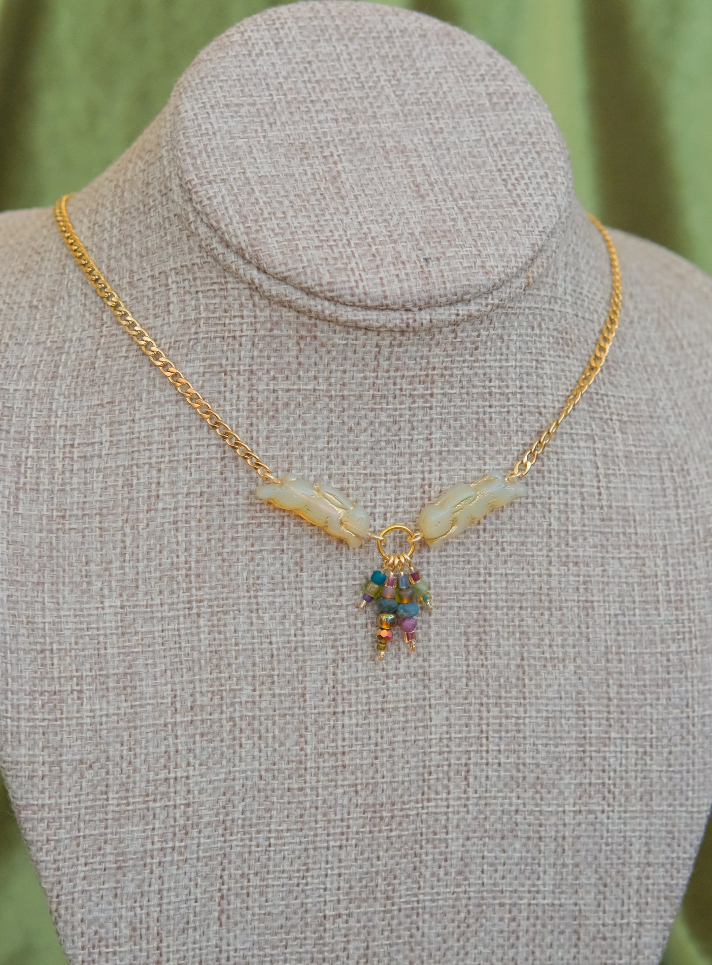 Meadow Hare Beaded Necklace (Cream Bunny/Gold)