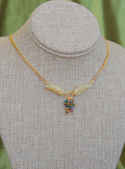 Meadow Hare Beaded Necklace (Cream Bunny/Gold)