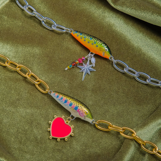 fish lure jewelry Fishing Earrings Pink & Blue Fishing For Women Ammo Bling Queen Crafted to order with your choice of a ruby Lure Jewelry Fishing Lure Necklace